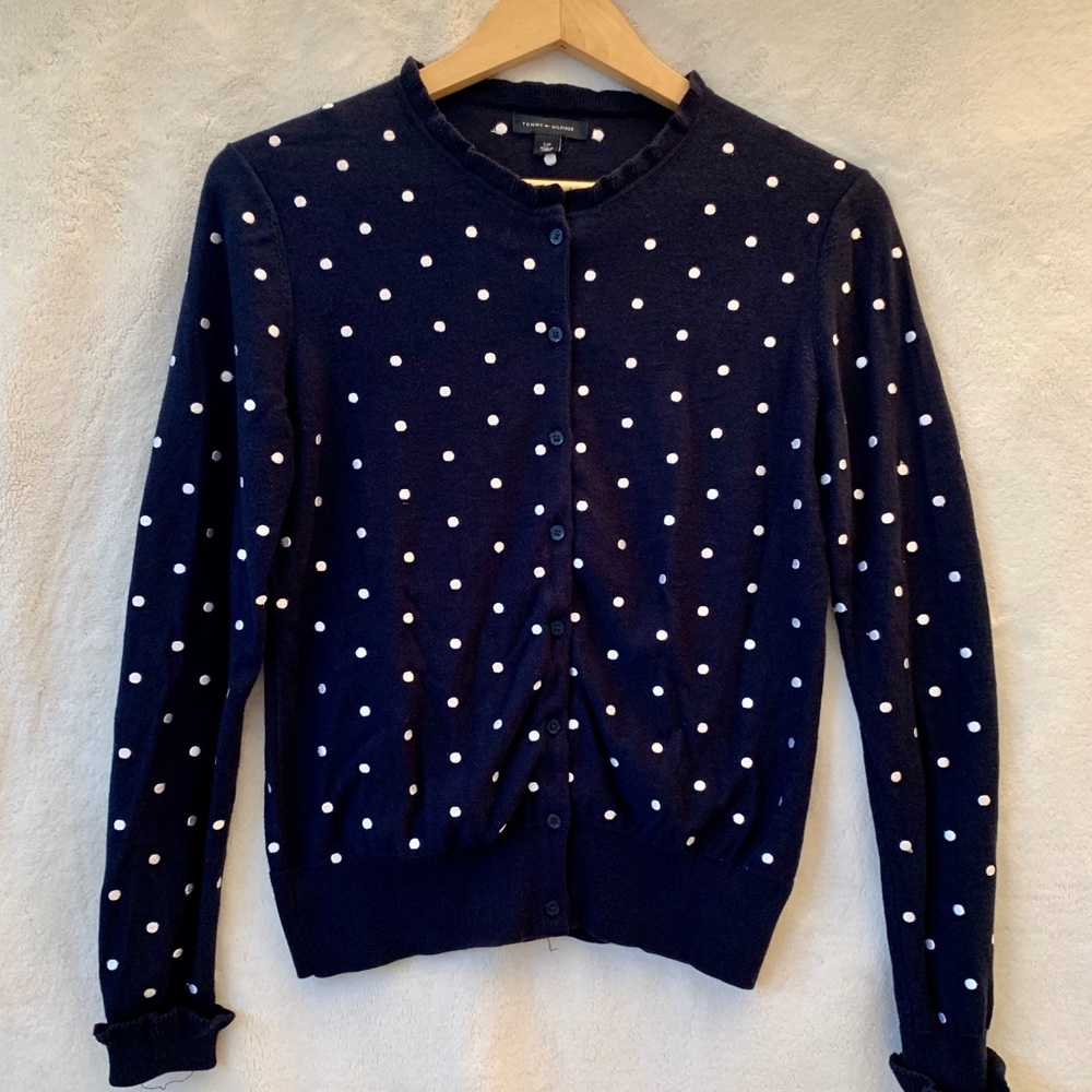 Tommy Hilfiger blue and white polka dot cardigan